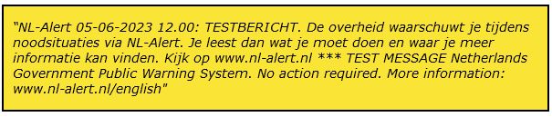 NL alert voorbeeldbericht