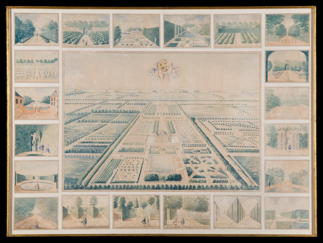Duivenvoorde Vogelvluchtkaart van de Franse tuinen circa 1717