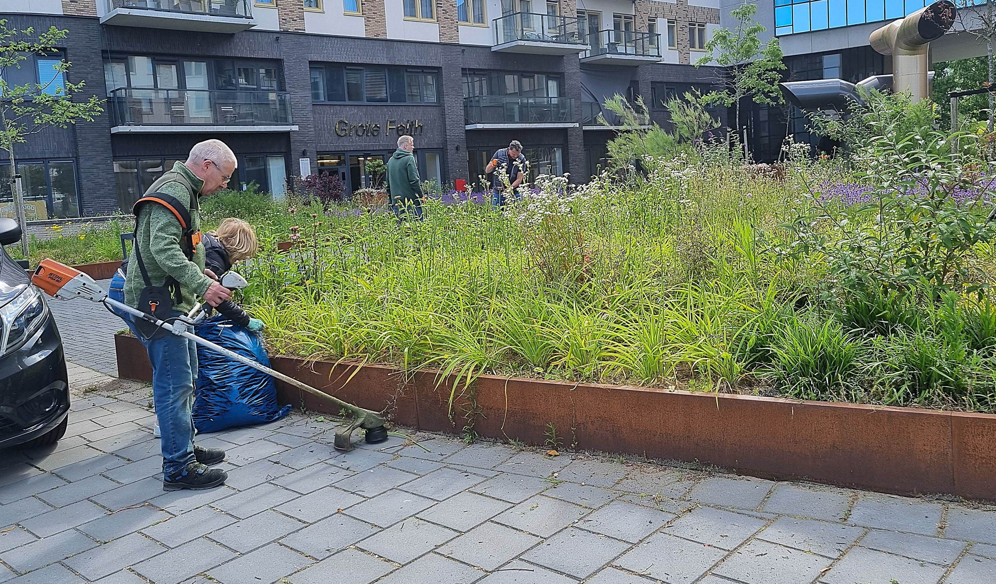 Vrijwilligers in actie op het Burg Feithplein 2